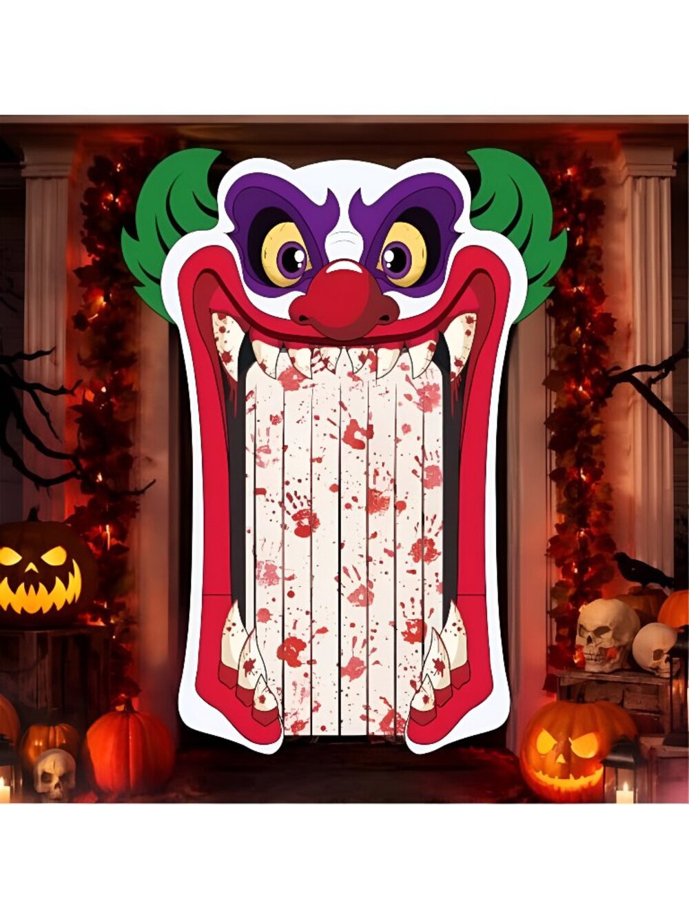 Halloween Clown Door Decorations Giant Scary Mouth Haunted House Backdrop